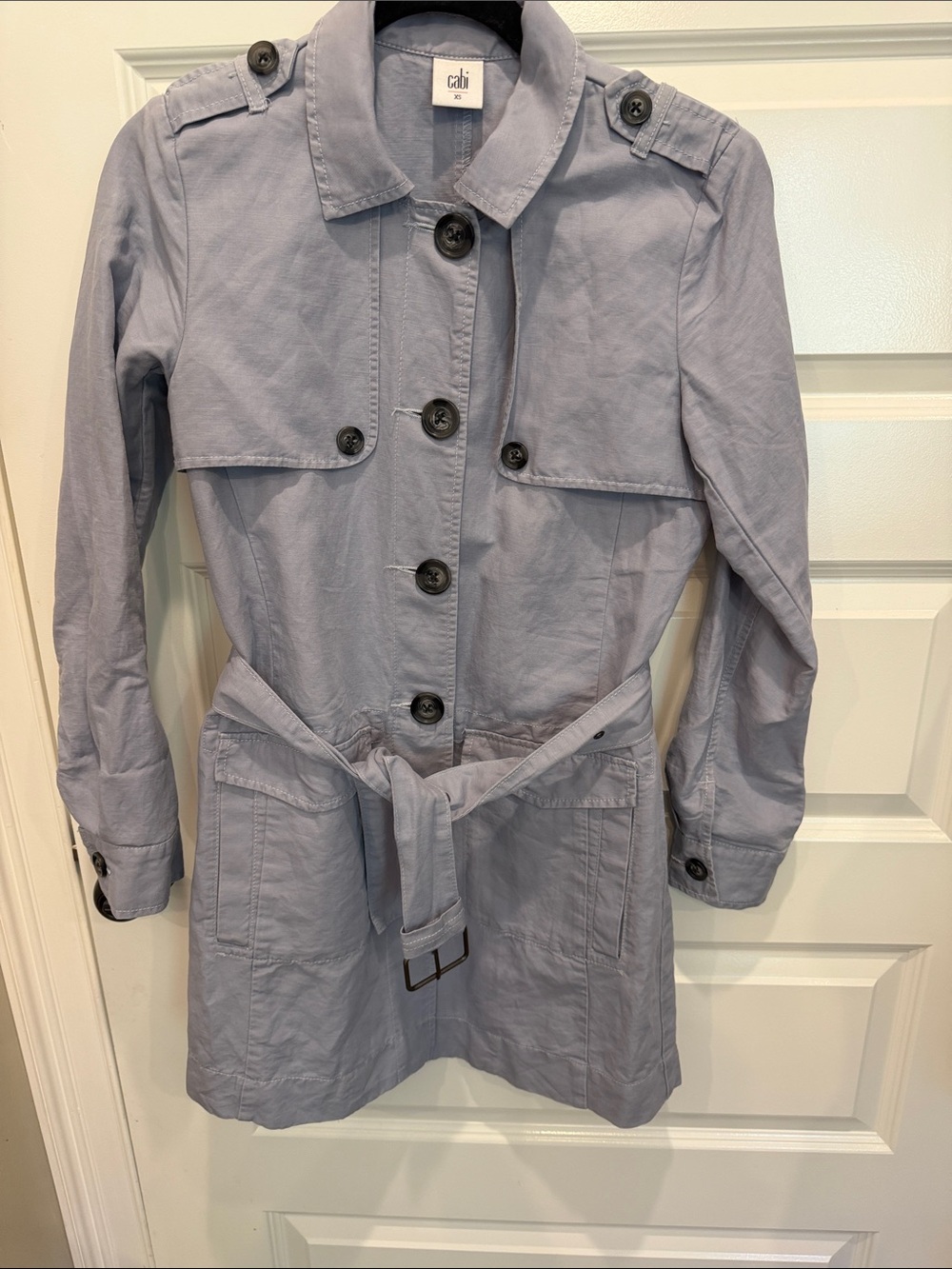 CAbi Light Blue Grey Belted Trench Coat